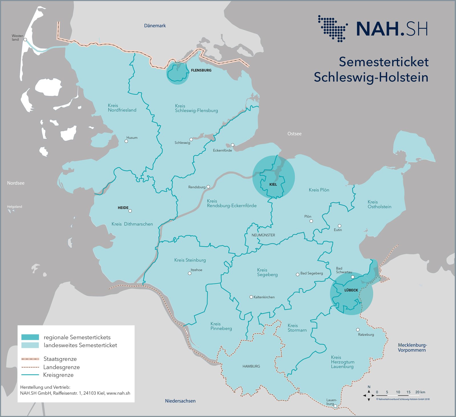 Eine Karte die die Bundesländer Schleswig-Holstein und Hamburg zeigt und damit den Geltungsbereich des Semestertickets.