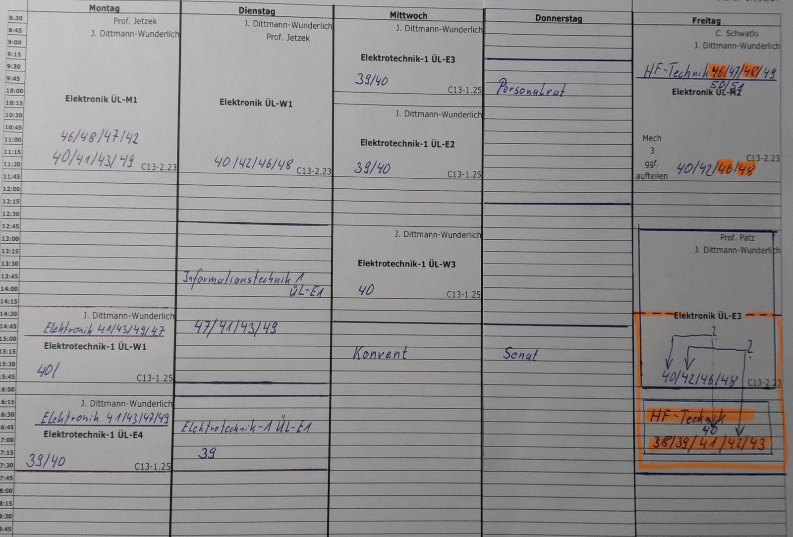 Stundenplan Wintersemester 24/25