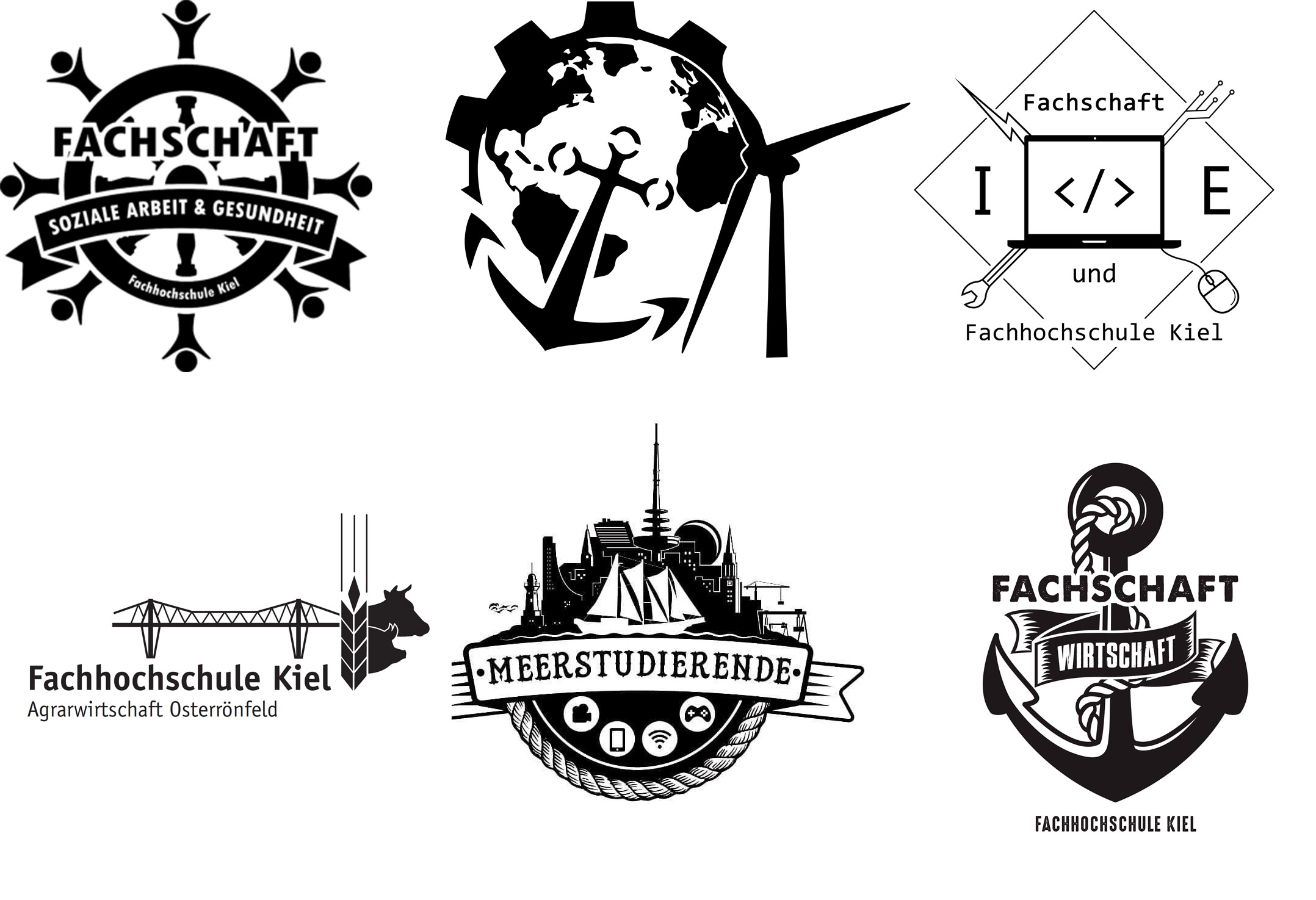 Die Logos der Fachschaften der sechs Fachbereiche der FH Kiel.